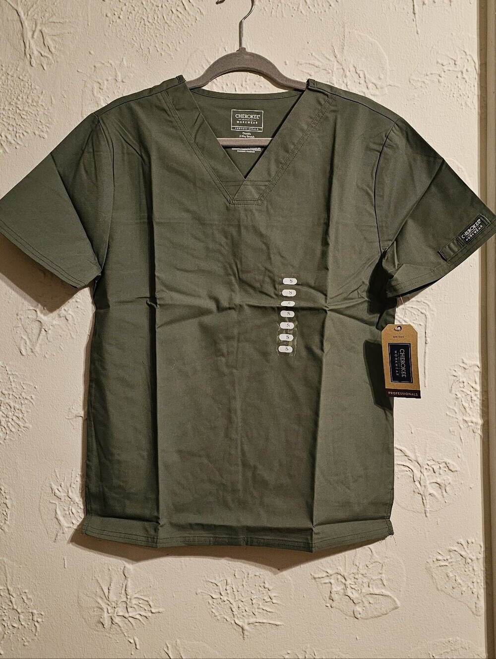 NWT 2 Pair Cherokee Olive Green V-Neck Scrub Tops Unisex Small
